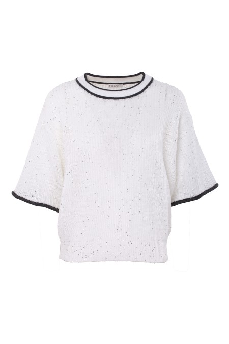 Shop BRUNELLO CUCINELLI Saldi Pull: Brunello Cucinelli pull in cotone.
Mezze maniche.
Decorazione in paillettes.
Composizione: 100% cotone.
Made in Italy.. MCO555900-C159